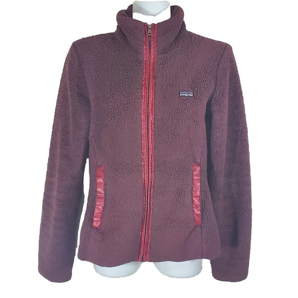 Patagonia Jacket Womens XS Deep Pile Fleece Full Zip Dark Red Maroon Sherpa